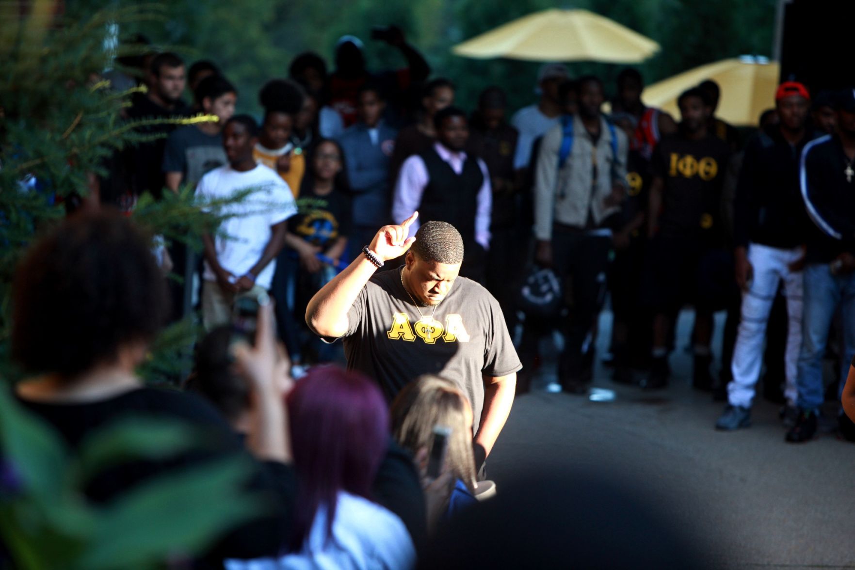 Bassey Offiong performs at a step show on Western Michigan's campus.
